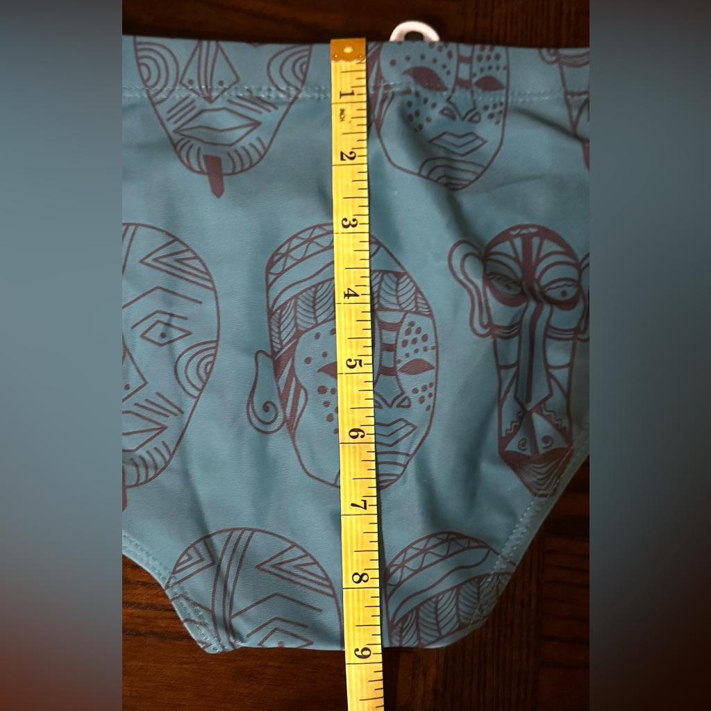 Nwt Size L Men’s Swim Briefs Poolside Rites Teal Totem Fun Cheeky Adjustable — image 8 of 8